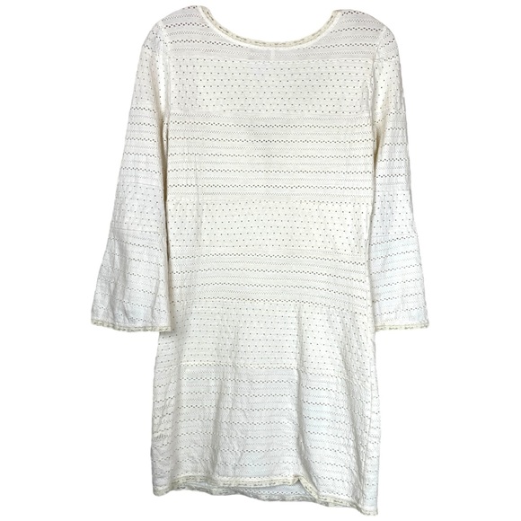 HP⭐️ Free People Vintage White Ivory Eyelet Shift Lace Half Sleeve Dress Small - Picture 2 of 6